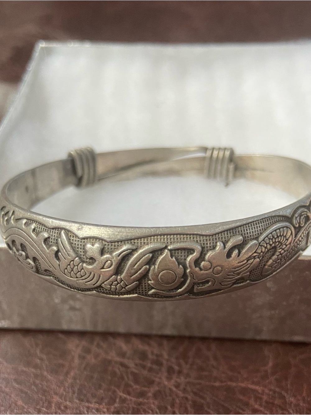 Fine Silver Dragon Motif Cuff Bracelet 34.1g